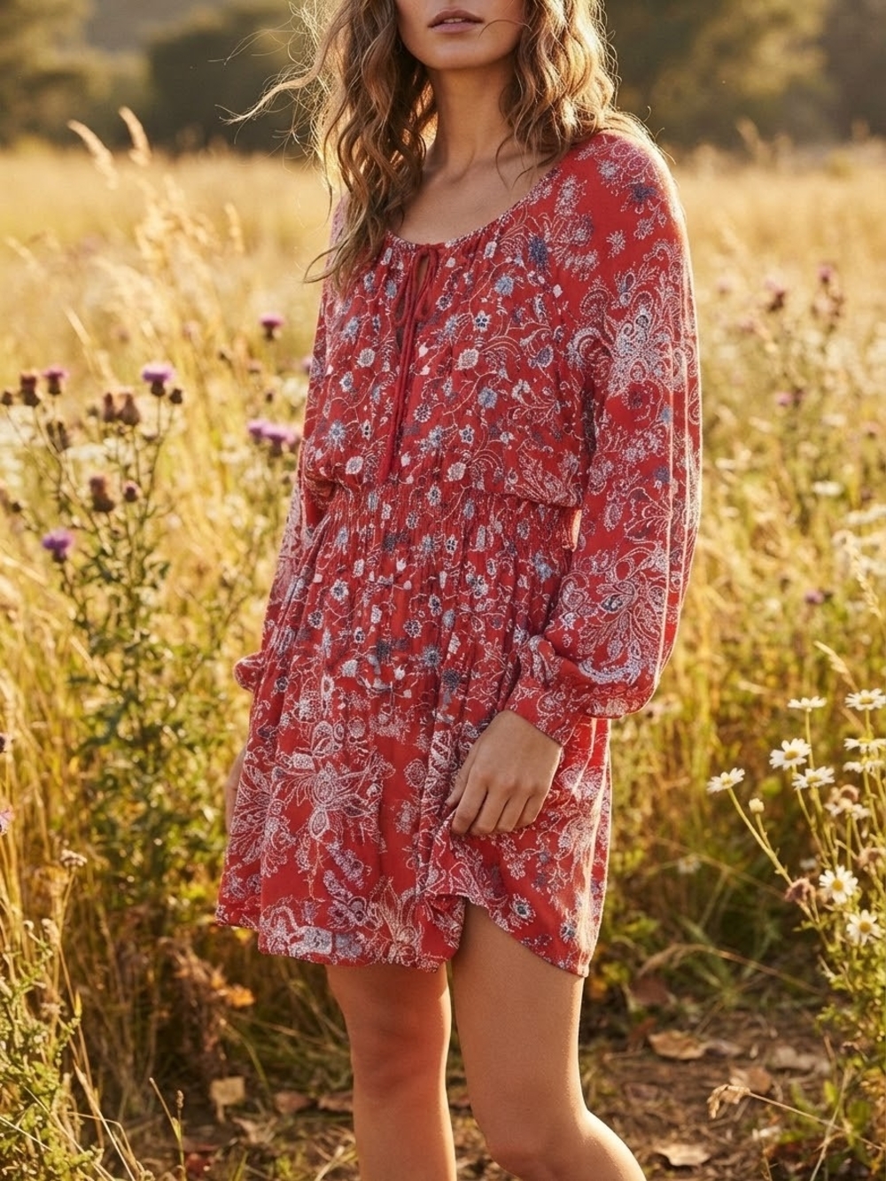 NWT Free People Blood Orange Combo Floral Mini Dress Size M